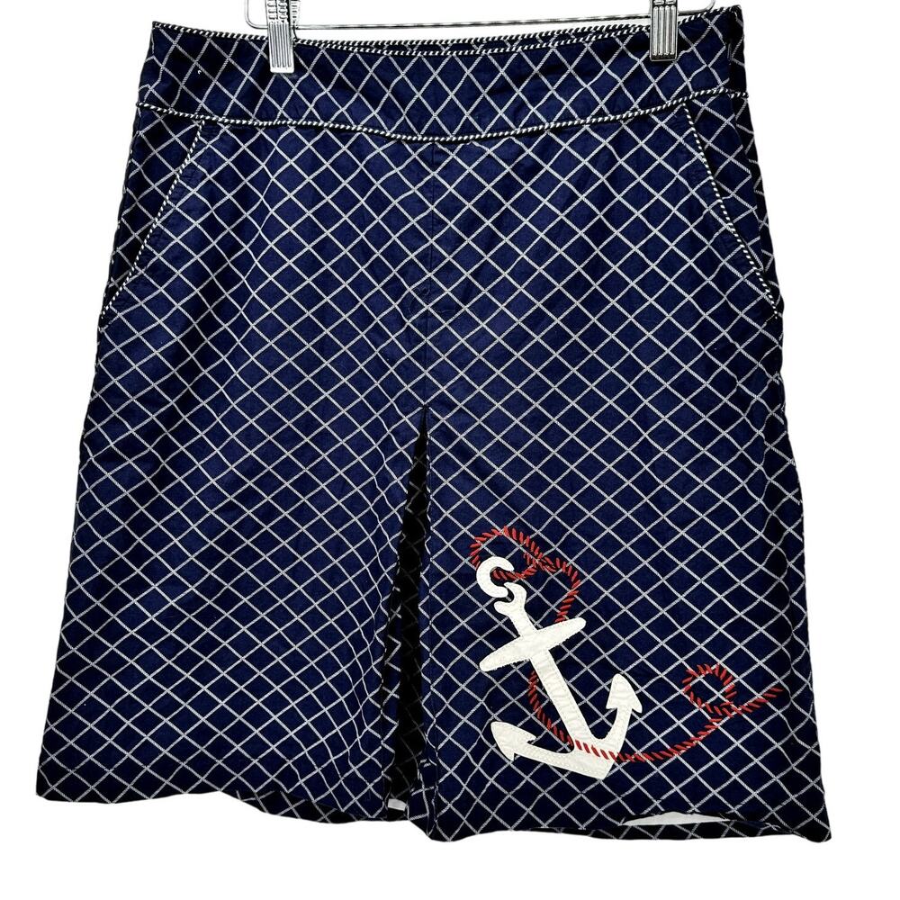 LL Bean Skirt Womens 8 (30x20 ACTUAL)‎ Nautical Blue Mini Embroidered Coastal